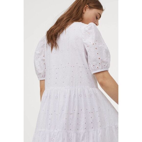 Embroidered Cotton Eyelet Midi White Dress H&M - Picture 6 of 6